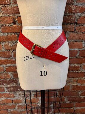 Vintage 1980s Women's Leather Belt Cherry Red - Small/Medium